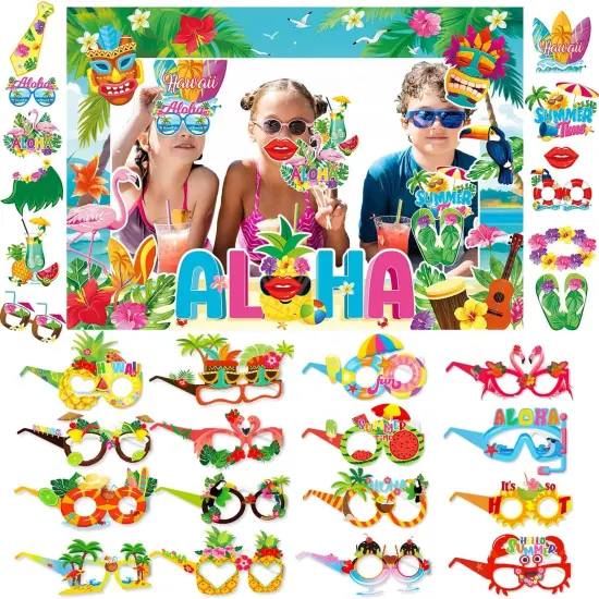 Hawaiian Themed Pool Party Decorations, Photo Booth Props {1}