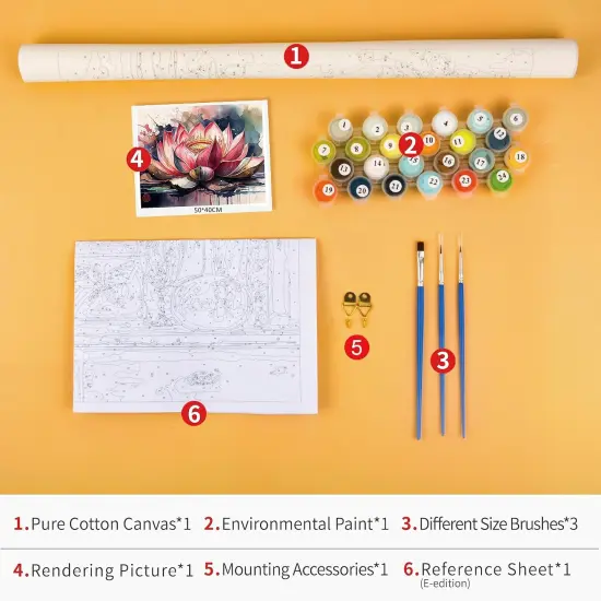 Pink Lotus Paint by Numbers, Retro Flower Paint by Numbers, Colorful Abstract Lotus Oil Painting Kit, DIY Acrylic Painting for Adults with Brushes and Pigment, 16x20 Inch {2}