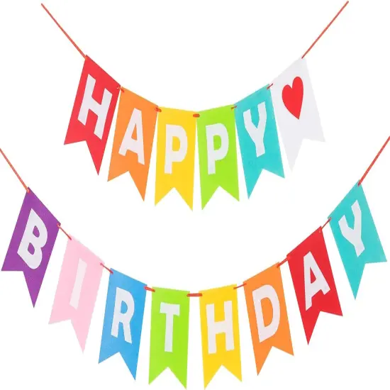 Assembled Happy Birthday Banner Rainbow Bunting Decorations, Durable Felt Fabric {1}