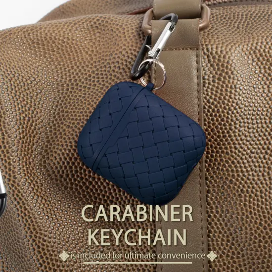 For Apple AirPods 2 / 1 Case, Protective Cover with Keychain for Women Men, Blue Weave Pattern {6}