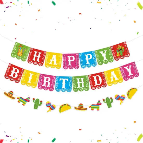 3 PCS Mexican Happy Birthday Banner Cinco De Mayo Decoration Fiesta Party Decoration Mexico Birthday Themed Decor Fiesta Taco Mexican Photo Booth Background Birthday Banner Party Supplies {1}