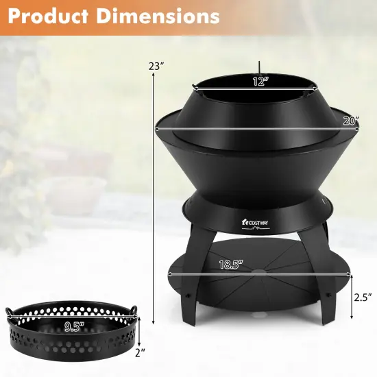 Black Alloy Fire Pit, Smokeless 3-in-1 Stove with Removable Ash Tray {5}