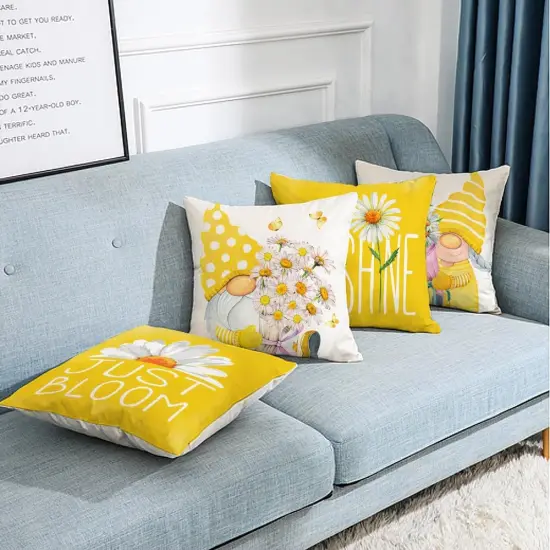 Outdoor Yellow Throw Pillow Covers 18x18 Set of 4 Spring Summer Decorative Cushion Cases Home D&eacute;cor Decorations for Patio Couch Chair Sofa {3}