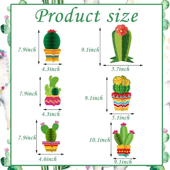 12 Pcs Cactus Party Decorations Cinco De Mayo Honeycomb Table Centerpieces Mexico Garland Cutouts for Fiesta Baby Shower Favor Cactus Theme Classroom Birthday Mexican Party Decoration Supplies {2}