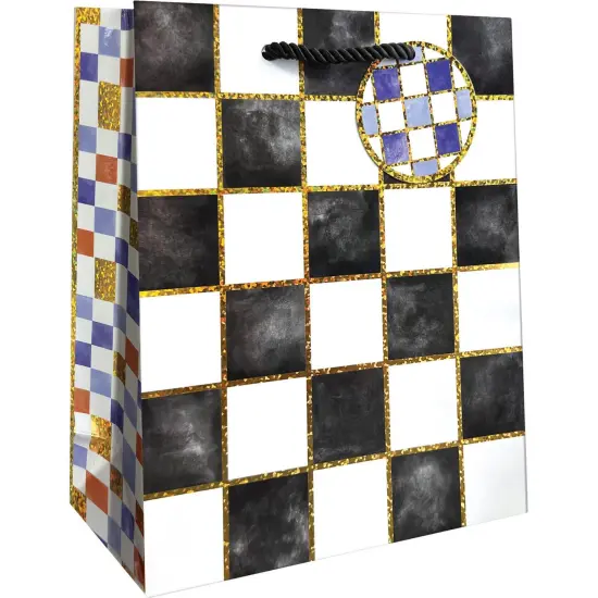Pack/6: Black & White Checkers Gift Bag - 8 x 4 x 10" {1}
