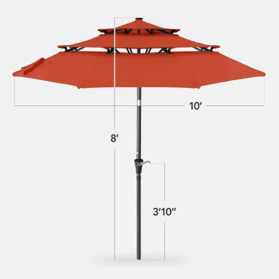 Best Choice Products 10ft 3-Tier Patio Umbrella, Market Sun Shade w/ Tilt Adjustment, Easy Crank Rust {2}