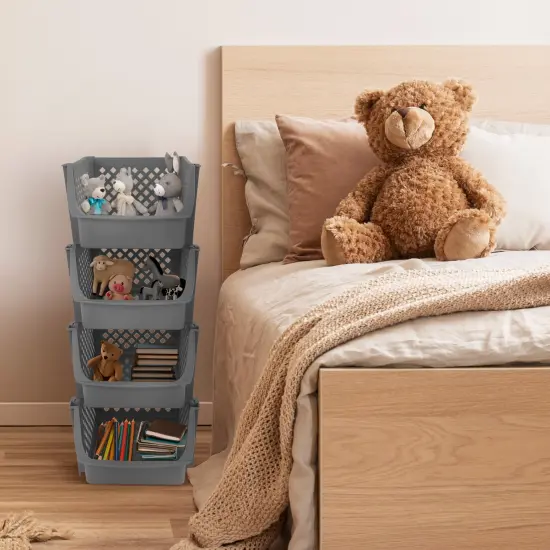 Spec101 Plastic Stackable Storage Bins - 4pc Pantry Closet Organizer Bins {4}