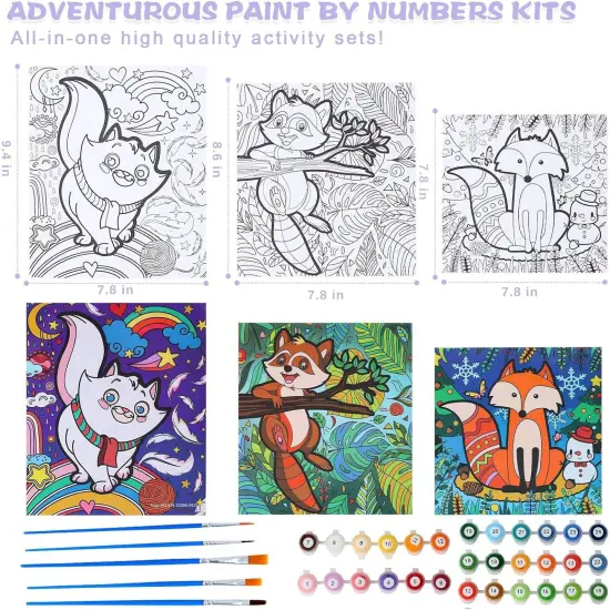Paint by Numbers Framed, 3 Pack Painting Kit for Kids DIY Printed Canvas, Paint by Numbers for Kids Ages 8-12 9-12 4-8, Christmas Gift for Kids, Art Supplies & Arts and Crafts for Kids {4}