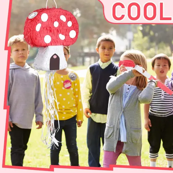 Mushroom Pinata with Stick and Blindfold, Paper, Baby Shower, Fantasy Theme Decoration {4}