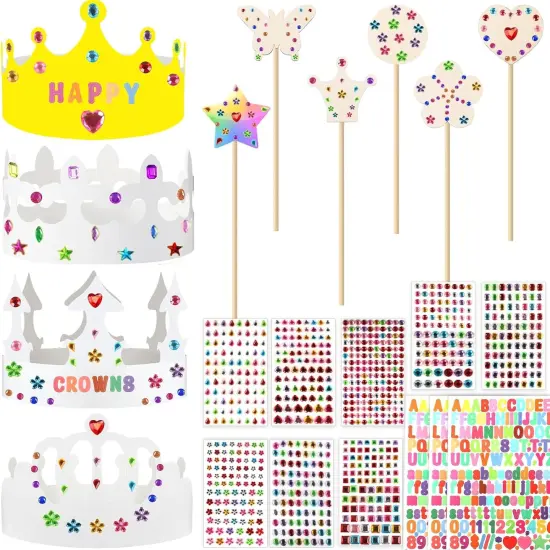 35 Pcs White Paper Crowns Set Princess Fairy Wands Kit DIY Birthday Party Crowns for Kids {1}