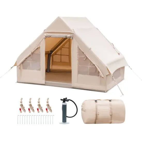 Inflatable Camping Tent 2/4/6 People Glamping Tent for Family Camping with Pump-Beige {1}