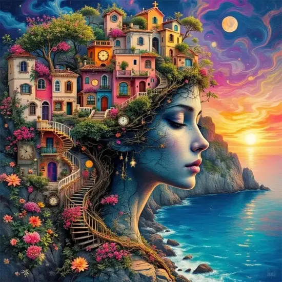 Diamond Painting Kits for Adults, Abstract Seaside Sunset Diamond Art Kits for Adults Beginner, 5D Round Diamond Art Painting Full Drill Diamond Dots Gem Art for Aesthetic Room Decor12x16Inch {1}