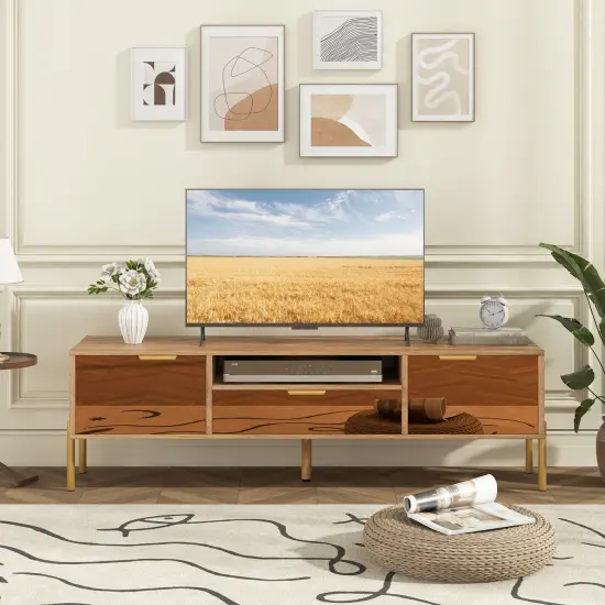 Natural Wood TV Stand with Mirror Accents, 65 inches Console {6}