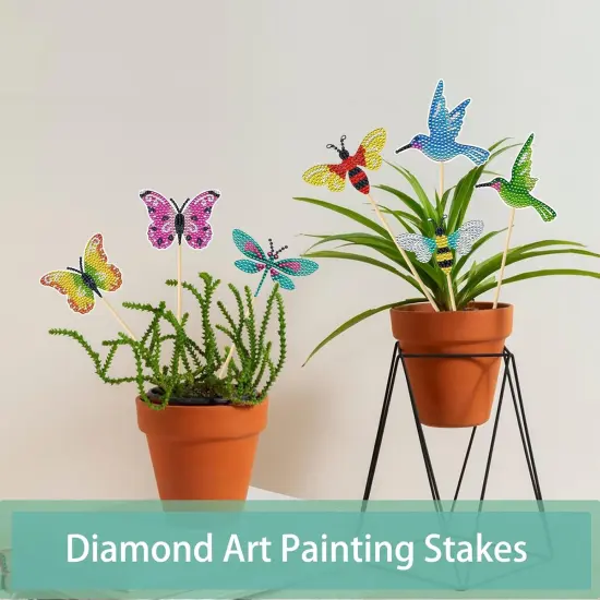 8 Pcs Butterfly Diamond Painting Kits for Adults Hummingbird Small Diamond Art Kits for Garden Decor Butterfly Bee Diamond Painting Garden Stakes Kits Crafts for Adults {2}