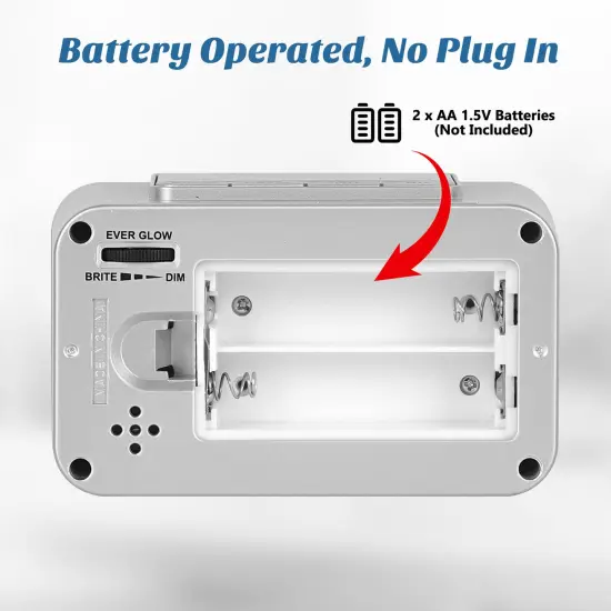 Electric Digital Alarm Clock with LED Large Display, Battery Powered, Backlight & Snooze Function - Lightweight Plastic Design (Requires 2x AA Batteries) {3}