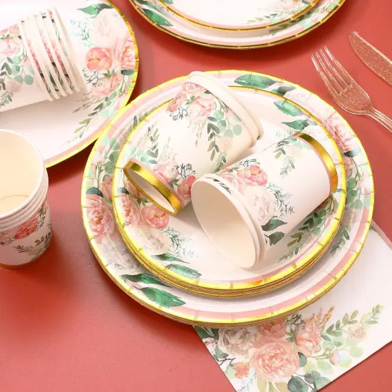 Tableware Set Party Supplies - Bridal Shower Paper Plates & Napkins Set for 24 Guests - Disposable Dinnerware: Plates, Cups, Cutlery for Baby Shower, Tea Party {5}