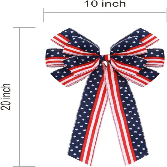 2 Pcs Large Patriotic Bows for Wreaths American Flag Stars Bow for 4th of July,Independence Day Bunting Indoor Outdoor Party Decor (Red White Blue Star Bows) {3}