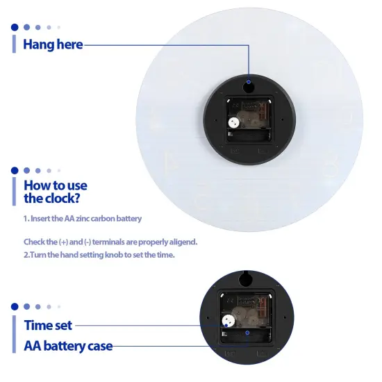 12-Inch Blue Glass Galaxy Wall Clock for Bedroom, Living Room, Office &ndash; Frameless Silent Battery Operated Round Clock with Tempered Glass (Requires 1x AA Battery) {3}