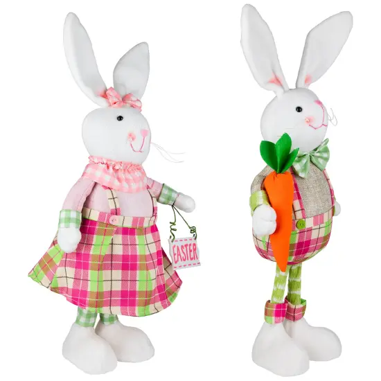 Northlight Bunny Rabbit Figurines with Easter Sign Spring Decorations - 19" - Pink and Green - Set of 2 {5}