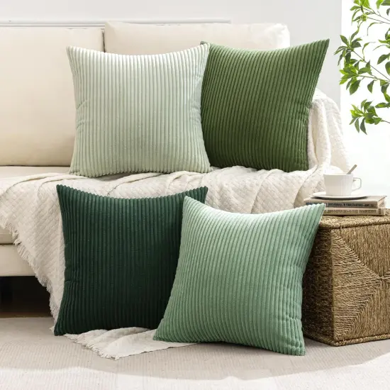 Spring Boho Farmhouse Sage Green Throw Pillow Covers 18x18 Inch Set of 4 Mordern Nordic Cushion Covers Soft Corduroy Home Decor for Couch Bed Sofa Living Room Forest Green {2}