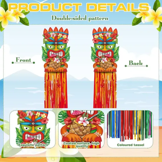 8 Pcs Summer Hawaiian Luau Party Decoration Tiki Totem Hanging Decorations with Tassels for Aloha Hawaii Luau Tropical Birthday Party Supplies {2}