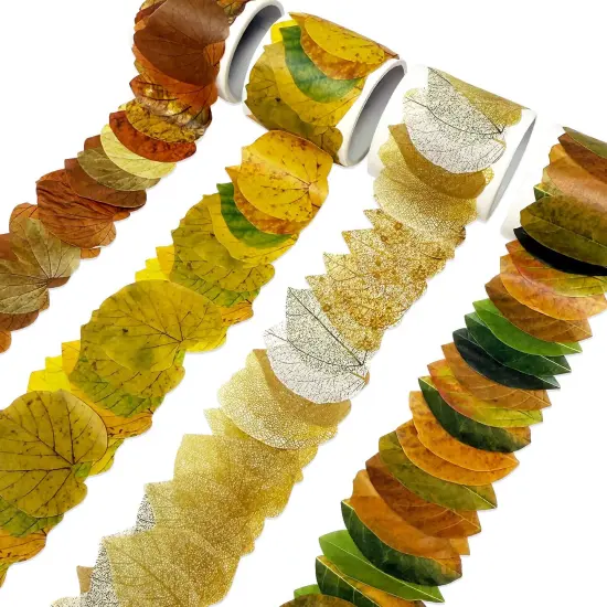 Wrapables Decorative Fall Leaves Washi Tape Stickers Colorful Autumn Leaves for Scrapbooking, Stationery, Diary, Card Making, Arts & Crafts, 4 Rolls (200 Pieces Total) {1}