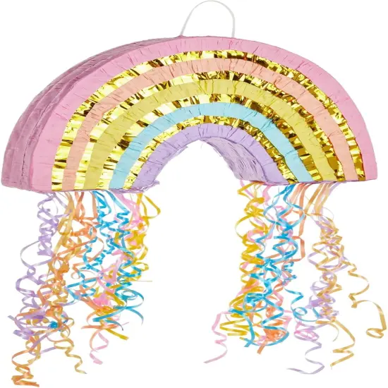 Rainbow Pull String Pinata for Pastel Birthday Decorations, Gender Reveal Party Supplies (Small, 16.5 x 10 x 3 In) {1}