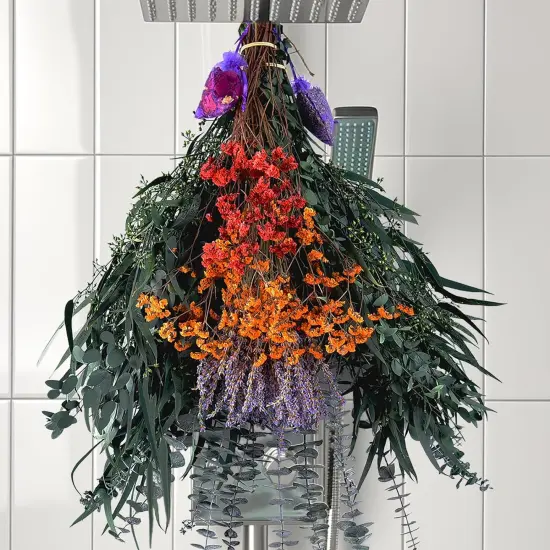 128 Pcs Mixed Real Dried Eucalyptus Stems, 100% Natural Preserved Eucalyptus Leaves with Lavender & Rose Flower Sachet Bundles, Greenery for Hanging Shower, Plant Fragrance, Wedding Decor {1}