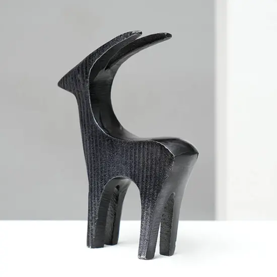 Black Ribbed Deer Sculptures &ndash; Modern Aluminum Animal Figurines {1}