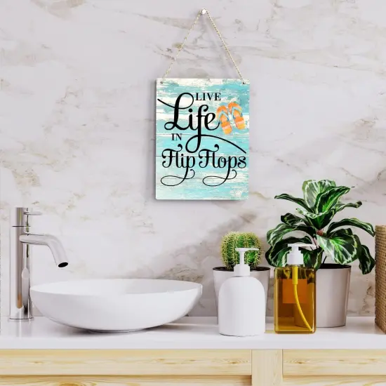Rustic "Live Life in Flip Flops" Wooden Hanging Sign &ndash; Farmhouse Beach House Wall Art, Summer Plaque Decor for Pool and Home (8 x 10 Inches) {5}