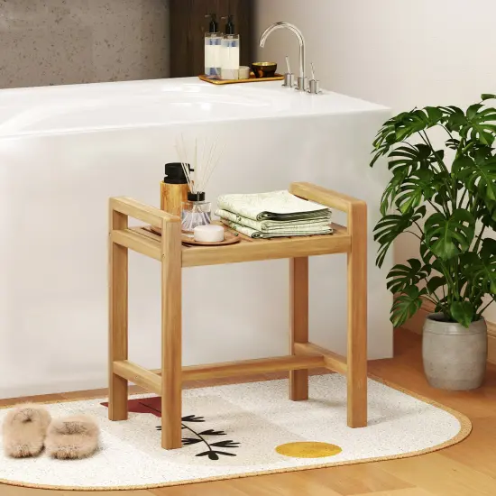 Teak Wood Shower Bench for Inside Shower Shaving Legs {2}
