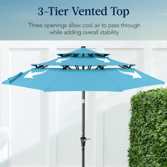 Best Choice Products 10ft 3-Tier Patio Umbrella, Market Sun Shade w/ Tilt Adjustment, Easy Crank Sky Blue {3}