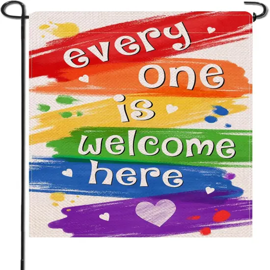 Rainbow Every One is Welcome Here Small Decorative Garden Flag {1}