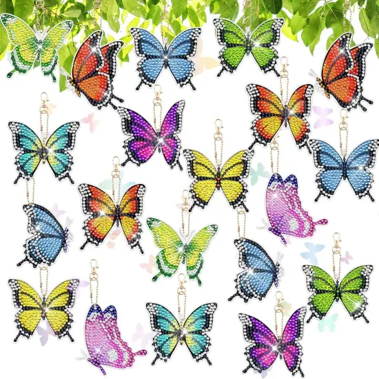 20 PCS Butterfly Diamond Painting Keychains Kit {1}
