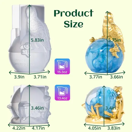 LET&rsquo;S Resin Crystal Ball Resin Molds, Crystal Orb Decorative Statue Silicone Molds with Mushroom Stand and Bird Figurine,3D Sphere Epoxy Resin Molds for DIY Tabletop Decor, Housewarming Gifts {2}