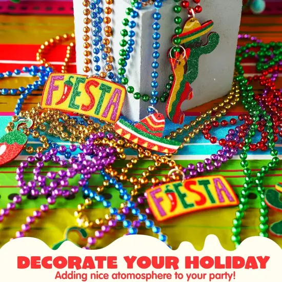 12 PCS Cinco de Mayo Fiesta Necklaces Bead- Mexican Birthday Party Favors Supplies Decorations, Luau Photo Props, Carnivals Event, Taco Tuesday {4}