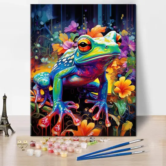 Frog DIY Paint by Number Abstract Colourful Frog Paint by Numbers for Adults Frog in the Water Paint by Numbers Kits on Canvas for Home Wall Decor Acrylic Paint by Number Kits for Kid 16x20inch {1}