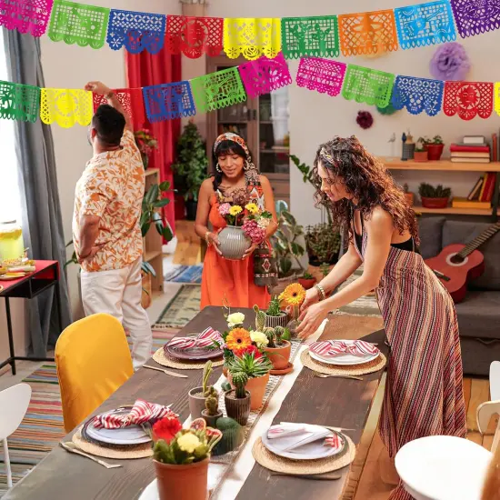 36 FT Cinco De Mayo Decorations, 2 Pack Mexican Party Banner, Plastic Fiesta Banner Colorful Papel Picado Hanging Banner String Flags Mexican Theme Party Dia De Los Muertos Day of the Dead Decor {4}