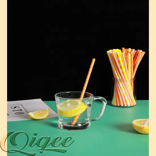 Yellow Orange Paper Straws for Drinking Yellow Disposable Straws 150pcs Biodegradable Disposable Straws Bulk(10 Pattern) {5}