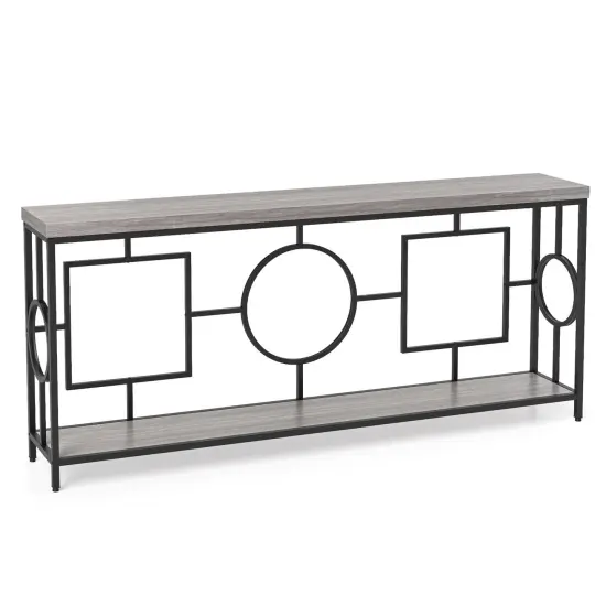 MDF Console Table, 2-Tier Metal Frame with Anti-Tip and Storage {1}