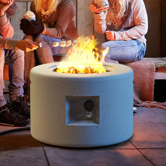 White Terrazzo Fire Pit Table with Propane Tank Holder and 40,000 BTU {3}