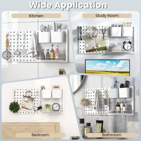 White Metal Wall Organizer 2 Pegboard Panels Combination Kit with Magnets and Hooks {6}