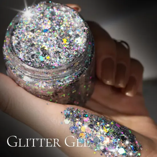 Body Glitter, Body Glitter Gel, Hair Glitter, Face Glitter, Holographic Chunky Makeup Silver Glitter Gel for Face, Makeup, Hair, Eye {3}