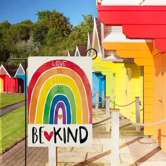 Love is Love Rainbow Decorative Garden Flag, Be Kind LGBTQ Gay Lesbian Heart Yard Outside Pride Month Home Decoration {4}