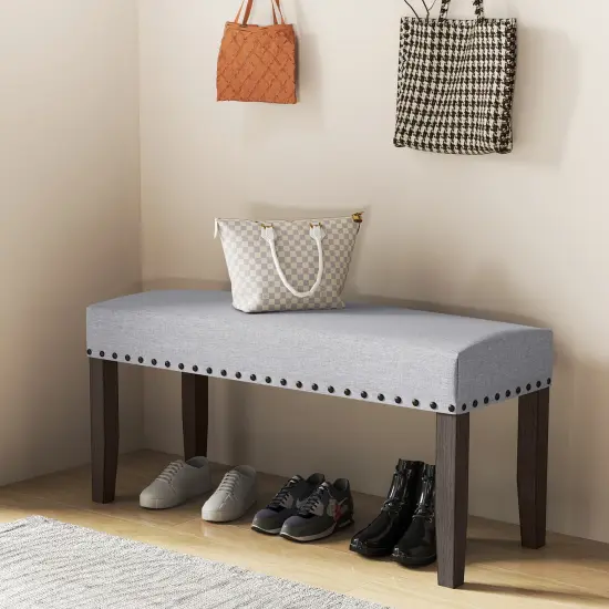 42.5 Inch Grey Upholstered Entryway End of Bed Bench with Padded Seat and Wooden 4 Legs {3}