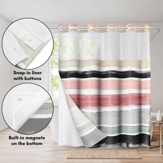 Americanflat 72x75 Hookless Shower Curtain - Abstract Pink Cream Shower Curtain with Sheer Panel, Snap-In Liner, and Grommets - 100% Polyester {4}