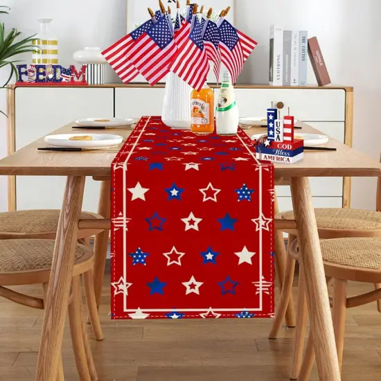 Star Stripe 4th of July Table Runner,Patriotic Memorial Day Kitchen Dining Table Decoration for Home Party Decor 13x72 Inch Red White and Blue {2}