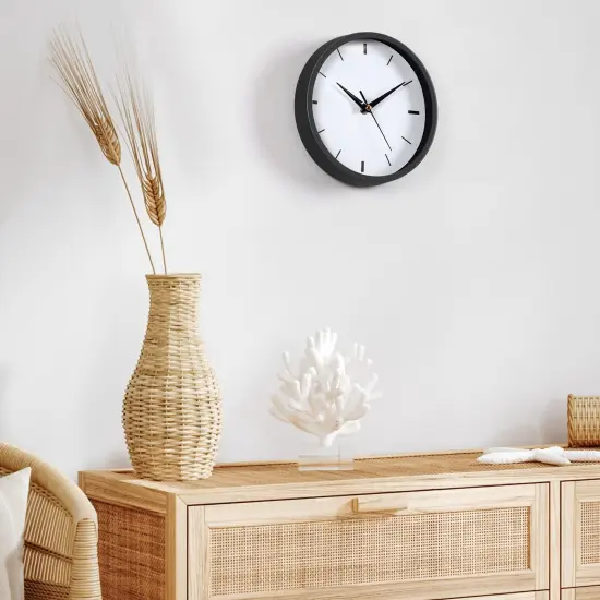 8 Inch Stainless Steel Wall Clock (20 cm) - Silent Battery Operated Non-Ticking Clock with Brushed Metal Finish, Black Dial for Living Room, Bedroom, Office {5}