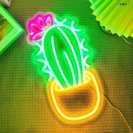 Summer Cactus Neon Sign with Flower &ndash; LED Light Sign for Tropical Decor, Beach Vibes, and Aesthetic Wall Accent for Home, Nursery, and Party {3}