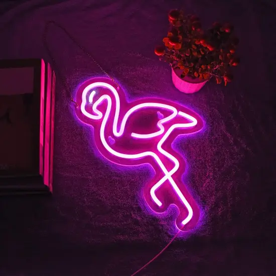 Summer Pink Flamingo Neon Light &ndash; Tropical LED Sign for Summer Room D&eacute;cor, Pool Parties, Beach Bars, and More {3}